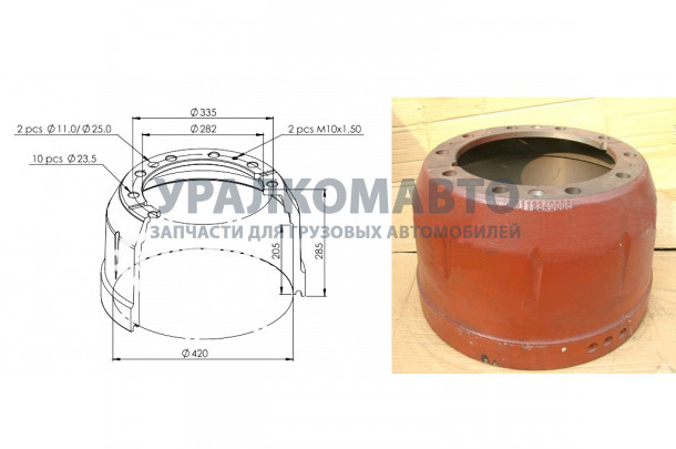 Барабан тормозной задний F2000 H=285 SHAANXI 99112340006